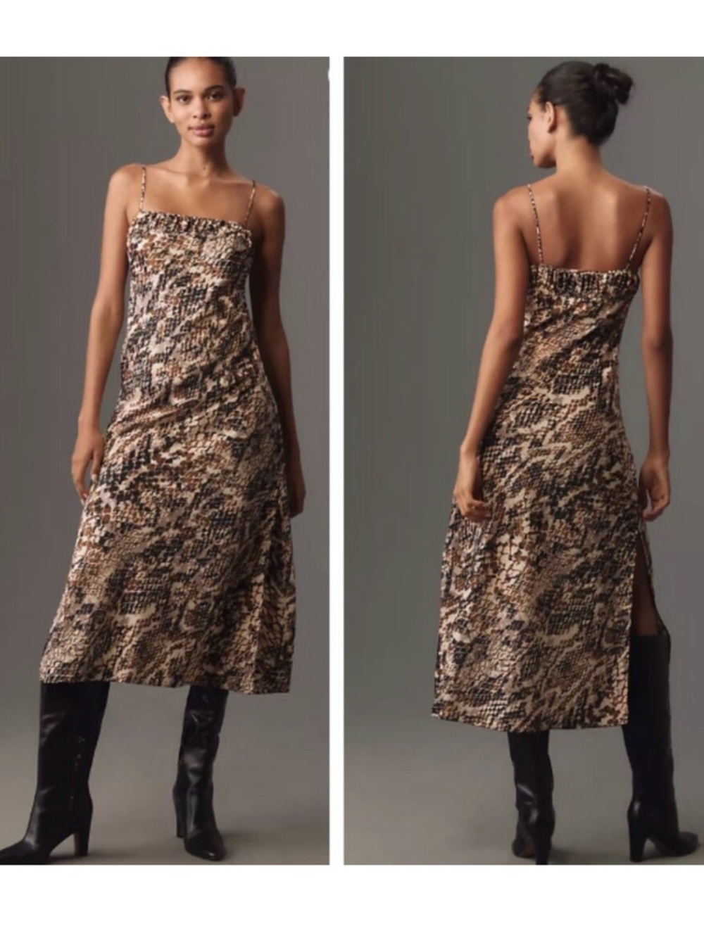 Anthropologie Square-Neck Slip Dress NWT in Neutral Motif XS
